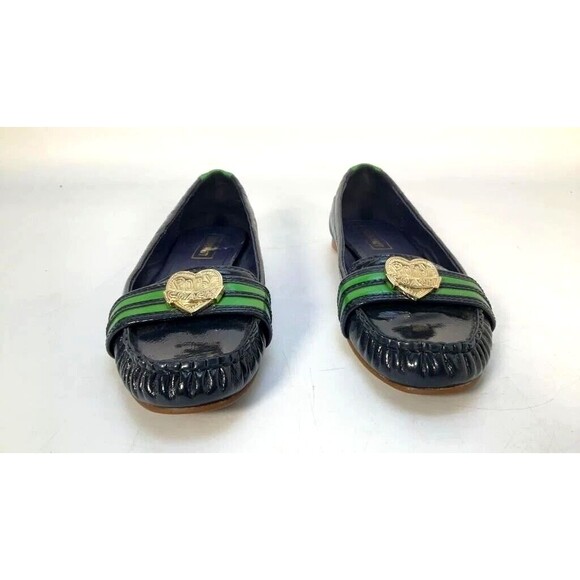 Poppy Coach Navy Patent Leather Loafers Noelle Loafers Gold Logo sz 6.5 Cottage - Picture 1 of 9